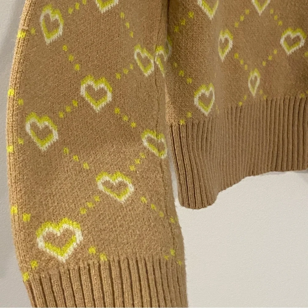 Junior's Witty Fox Brown & Yellow Heart Button Up Cardigan - Picture 4 of 8